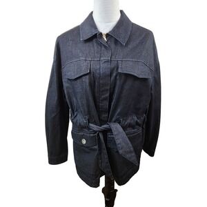 Massimo‎ Dutti Womens Dark Wash Denim Utility Jacket Belted Size L